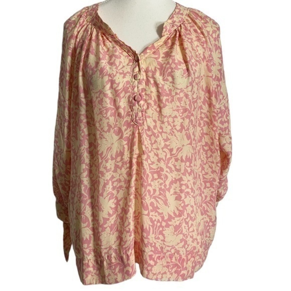 Natalie Martin Tie-Sleeve Silk Top Renata Pink/Orange Print Size Small